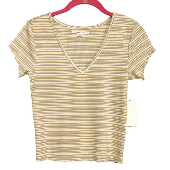 O'Neill Erin Striped Rib-Knit Short Sleeve T-shirt Skimmer Length Stripe M - Picture 2 of 9